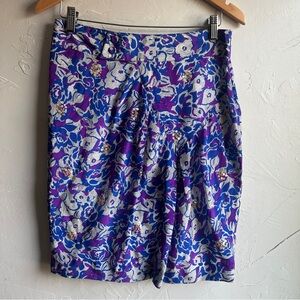 Fei Purple Blue Floral Sequin Skirt Y2K Retro Glam Silk Sz 8 Pencil‎ Skirt